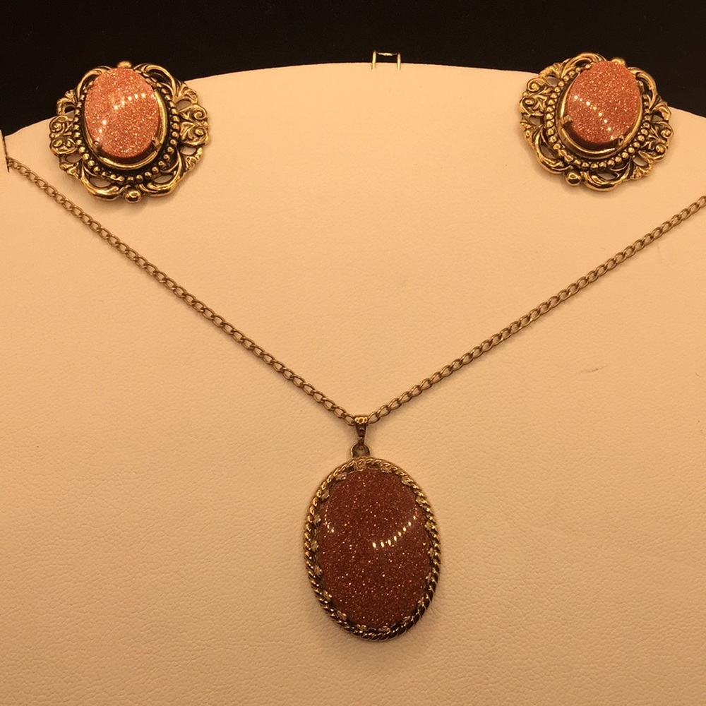 Vintage Gold sandstone necklace, earrings